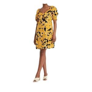 Who What Wear Womans Yellow Floral.puff Sleeve Dress Size Large